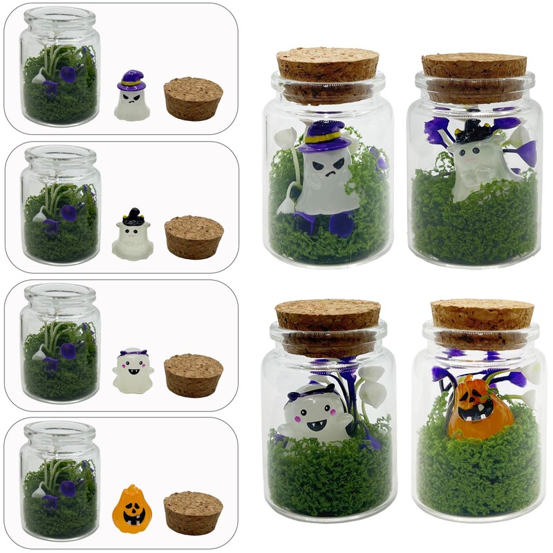 4 SET,Halloween Decor, Glow-in-the-Dark Ghost in a Jar, Halloween Party