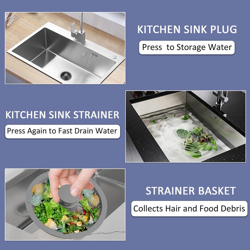 3 In 1 Kitchen Sink Strainer, Upgraded Kitchen Sink Plugs,