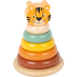 Small Foot 11706 Stacking Tower Tiger Safari 7-Piece Stacking Game with 5 Coloured Wooden Rings from 12 Months