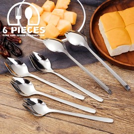 KAISHANE 6-Piece 7.1 Inch Sporks Set - 18/10 Stainless Steel Sporks for Household Use, Picnics, and Travel, Ideal for Ice Cream, Salad, Fruit Appetizers, and Desserts