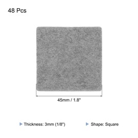 QUARKZMAN Pack of 48 Felt Furniture Pads, 1.8 Inch Square Small Felt Chair Leg Protectors Prevent Scratches for Furniture Hard Floor, Grey