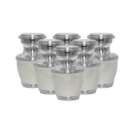 Cremation Urn, Keepsake urns with Pearl White and Nickel Finish- Set of 6
