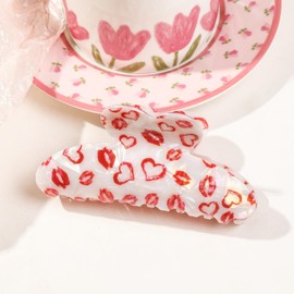 Valentine's Day Heart Hair Clips for Women Red Heart Lips Hair Claw Clips Large Acrylic Hair Jaw Claw Strong Hold Nonslip Hair Clips Valentines Hair Claws for Thin Thick Hair Valentines Hair Accessory