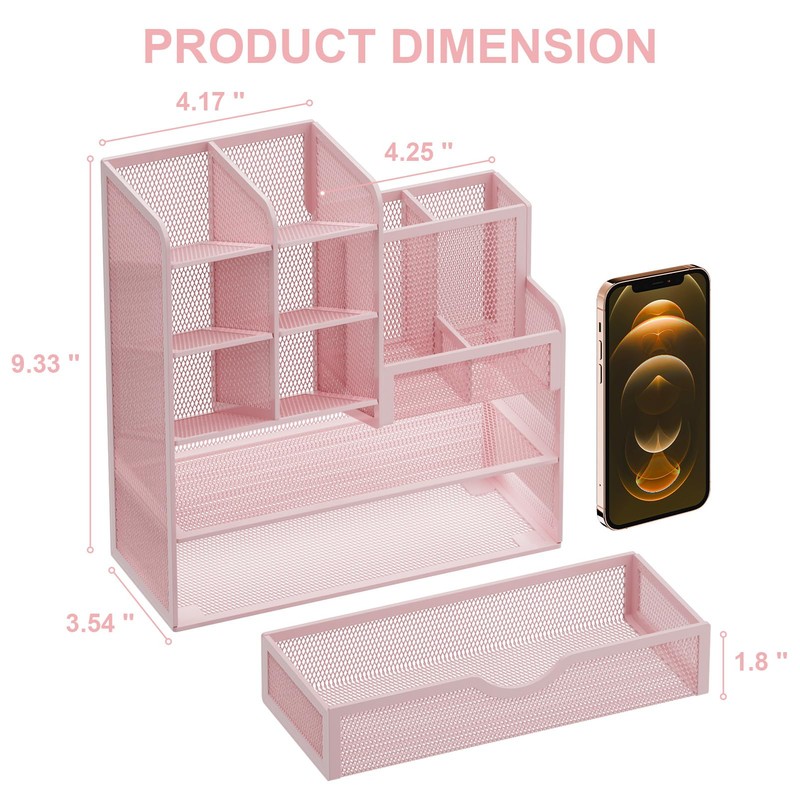 Marbrasse Pen Holder for Desk, Desk Organize with Drawer, Desk