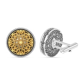 LeCalla Cufflinks for Men - 925 Sterling Silver Filigree Floral Design Cuff-links | 14K Gold-Plated Two-Tone Vintage Flower Pattern Cuff Links Sets | Cuff Links for Wedding, Business, Father's Day Gift