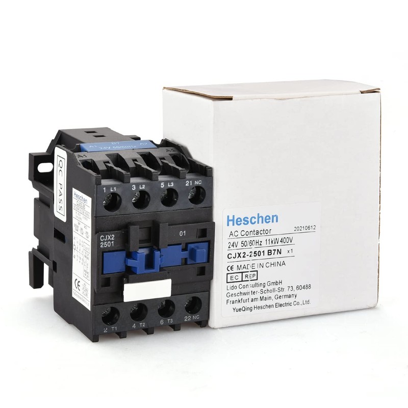 Heschen AC Contactor, CJX2-2501, 24V 50/60Hz Coil, 3P, 3 Pole,
