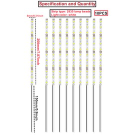 HUAZIZ Pack of 10 200 mm Pre-Wired Strips, 2835 SMD LED, 12-18 V LED Strips, Model Making LED Lighting, White