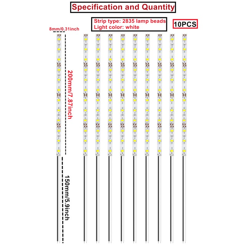 HUAZIZ Pack of 10 200 mm Pre-Wired Strips, 2835 SMD