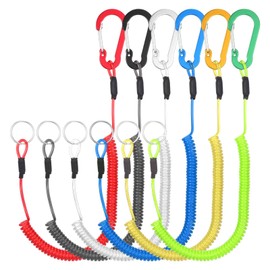 FNANJWQ 6 Pcs Retractable Safety Coiled Lanyard, Stretchy Stainless Steel Wire Coiled Lanyard Kayak Tool Leash Fishing Rod Safety Cord for Fishing Camping Hiking Boating
