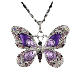 IS4U Vintage Multicolor Butterfly Necklace Bohemian Multicolor Enamel Butterfly Necklace Rhinestone Butterfly Pendant Necklace Chain Enamel Ethnic Costume Jewelry for Women (Purple)