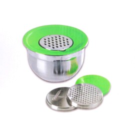 6pc Set 1 Stainless Steel Bowl 3 Graters Green Double Lid Hand Mixer Mixing 3L