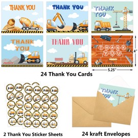 Fancy Land Construction Thank You Cards 24 Pack Kids Thank You Notes Greeting Cards With Envelopes Birthday Teacher Gift