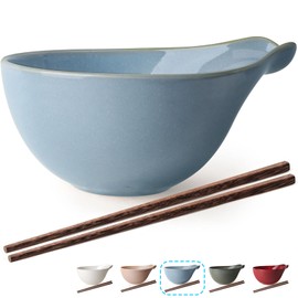 Artena Ramen Bowl with Chopsticks, 42oz Ceramic Noodle Bowl, Large Soup Bowl, Pasta Bowl Set, Big Salad Bowl, Deep Pho Bowl for Dumplings, Cereal, Rice, Dishwasher Microwave Safe, Gourd Design, Blue