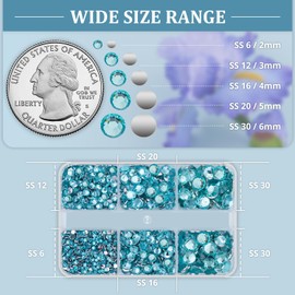 BELLEBOOST Resin Rhinestones for Crafting, 1 Box Lake Blue Multi Sizes Flatback Bedazzling Crystals for Crafts Nail Art Deco, Non Hotfix Gems Charms for Tumbler Shoes Clothing Fabric Face Makeup