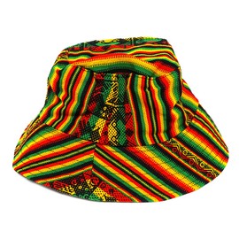 Mia Jewel Shop Rasta Tribal Striped Pattern Fishing Bucket Hat Chin Strap Unisex Jamaican Fashion Handmade Reggae Accessories (Tribal Stripes)