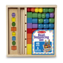 Melissa & Doug Bead Sequencing Set With 46 Wooden Beads and 5 Double-Sided Pattern Boards - Color Recognition Toys, Matching Shapes Stacker, Shape Sorter Toys For Kids Ages 4+