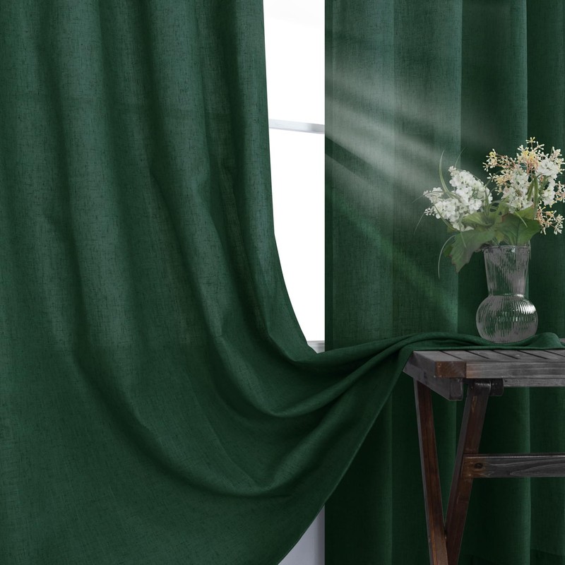 KOUFALL Dark Emerald Green Short Window Curtains for Bathroom Decor,Linen