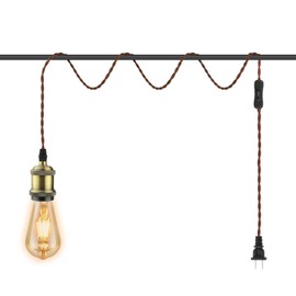 Pendant Light, Outlet Type, E26, Hanging Lamp with Switch, Retro, Brass, Cafe, Bulb Socket, Socket Light, Antique Cord, No Construction Required (Bulb Not Included)