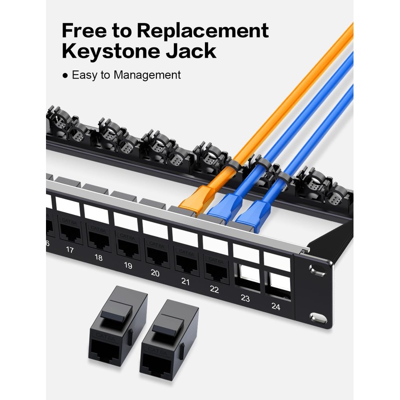 Enmane 24 Port Patch Panel Cat6A RJ45 Passthrough Unshielded Keystone