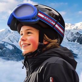 ZABERT Kids Boys Ski Goggles Snow Snowboard Goggles Age 6-14 Years Youth Anti fog OTG Over Glasses Blue Red
