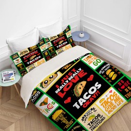Cartoon Taco Bedding Set 3 Pieces Soft Lightweight Microfiber Just Girl Who Loves Tacos Bedspread Coverlet Set Cute Foods Duvet Cover Twin Full Queen King Comforter Bed Set for Girls Boys Women Men