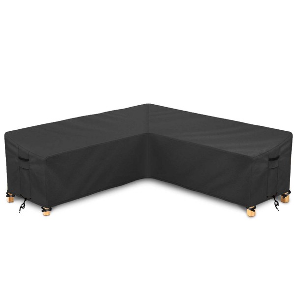 STARTWO Patio V-Shaped Sectional Sofa Cover, 85"x85" Waterproof Outdoor Sectional Couch Cover, Heavy Duty Rip-Stop Patio Furniture Covers with Windproof Buckles, Air Vent, Black