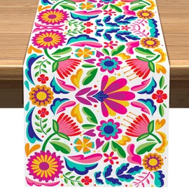 Vohado Camino de Mesa Floral Mexicano Día de los Muertos Cinco de Mayo México ¡Vamos a la Fiesta! Decoración para Comedor, Cocina, Mesa del Hogar (33 