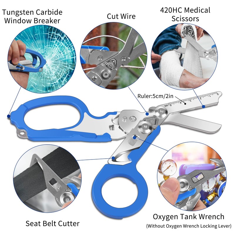 Dekeliy 6 In 1 Multifunctional Trauma Shears,Stainless Steel Foldable Shears