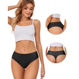 voenxe Seamless Women Underwear Thongs,High Waisted Cut No Show Ladies Panties,Breathable Comfortable Brief,Invisible Woman Hi Rise No Panty Line Underpant Undies,5-Pack Black