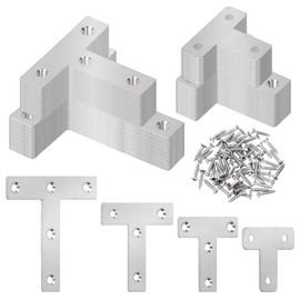 Wokape 20Pcs 2.36"x2.36"-60x60mm Flat Corner Braces Stainless Steel T Braces, T Shape Corner Brackets Joint Right Angle Bracket with Screws, T Brackets Flat Repair Mending Plate Joining Support Brace