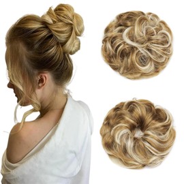 Cybelleza Hairpiece Hair Scrunchie Hair Extension Ponytail 38 g Hairpiece with Elastic Band Bun Updo Updo Hairstyles Curly Hair Band Wavy Curly Messy Bun for Women (Dark Blonde & Bleach Blonde)