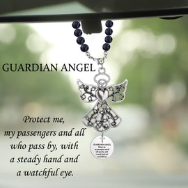 Qpige Rear View Mirror Accessories Cute Car Decor Car Decorations New Car Accessories for Women, Handmade Guardian Angel Car Charm Car Mirror Decor Hanging Rearview Mirror Accessories(Silver Angel)