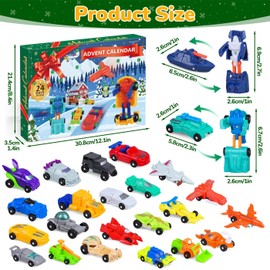 MOVINPE Trans Robot Cars Advent Calendar for 2024 Christmas Kids for Boys, 24 Mini Novelty Deformation Vehicles Toys Countdown Days to Christmas for Son Grandson Girls Party Favors
