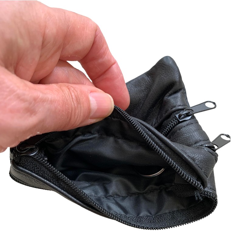 Lorenz Small Black Leather 4 Zip Coin Purse with Key
