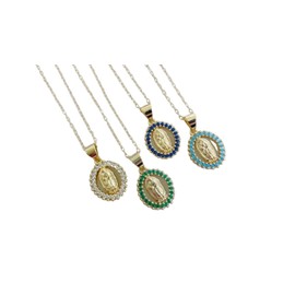 Gold Virgin Mary Necklace, Crystal Mary Necklace, Religious Jewelry, 14k Gold Filled Chain (emerald green)