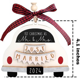 Wedding Gifts - Mr and Mrs Gifts - Wedding Gifts for Couples 2024, Wedding Gifts for Couple, Wedding Gifts for Bride - First Christmas Married Ornament 2024 - Bridal Shower Gifts - Wood Ornament