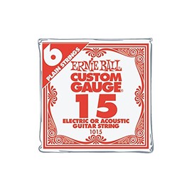 Ernie Ball Paquete de 6 cuerdas de guitarra simple de níquel calibre .015