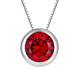 YL Round Solitaire Necklace 925 Sterling Silver Polished Classic Pendant 10 MM Created Ruby Jewelry for Women