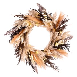 National Tree Company Pre-Lit Artificial Orange and Black Pampas Wreath, 30 Warm White LED Lights, Battery Operated, 26 inch