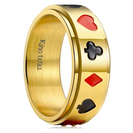 King Will Gold Poker Fidget Spinner Ring for Men Women Poker Aces Playing Cards Game Band Stainless Steel Lucky Gambling Stress Anxiety Fidget Rings for Men Women 11