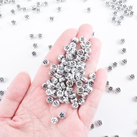 Yiizzxin 200Pcs Round Ancient Silver Letter W Beads,4x7mm Flat Letter-W Beads for Bracelets,Alphabet Beads for Jewelry Making DIY Necklaces Crafts Supply(Silver-W)