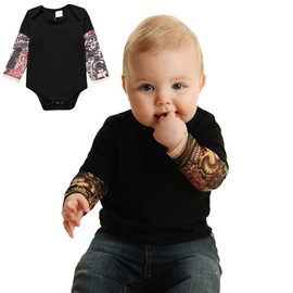 PAUBOLI - Body de manga de tatuaje falso, para bebés y niñas de 3 a 24 meses, Negro -, 18-24 Meses