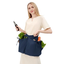 C-ZOFEK Gardening Apron with pockets, Harvest Apron, Vegetable, Fruit, Egg, Farm, Garden, kitchen, Cleaning Apron for Women (Blue, One Size)