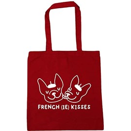 Hippowarehouse French (ie) kisses - French bulldog Tote Shopping Gym Beach Bag 42cm x38cm, 10 litres