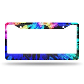 Beabes Pink Blue Tie Dye Pattern License Plate Frame Watercolor Rainbow Novelty License Plate Frame Hippie License Plate Car Tag Holder Metal License Plate Frame for US Vehicles Standard