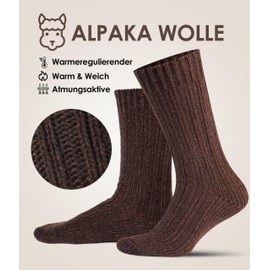 FORVEVO 4 Pairs of Alpaca Socks, Wool Socks for Men and Women, Warm Winter Socks with Alpaca Wool, Thermal Fluffy Knitted Socks for Cold Weather, Dark grey/light grey/beige/brown