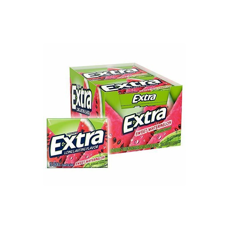 EXTRA Sweet Watermelon Sugarfree Gum, 15 Pieces (Pack of 10)