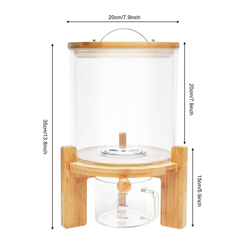 Glass Rice Dispenser with Airtight Lid, Wooden Stand & Measuring