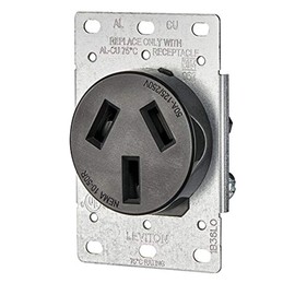 Leviton 50 Amp, 125/250V, NEMA 10-50R, 3P, 3W, Flush Mounting Receptacle, Straight Blade, Industrial Grade, Non-Grounding, Side Wired, Steel Strap, 5206-S10, Black