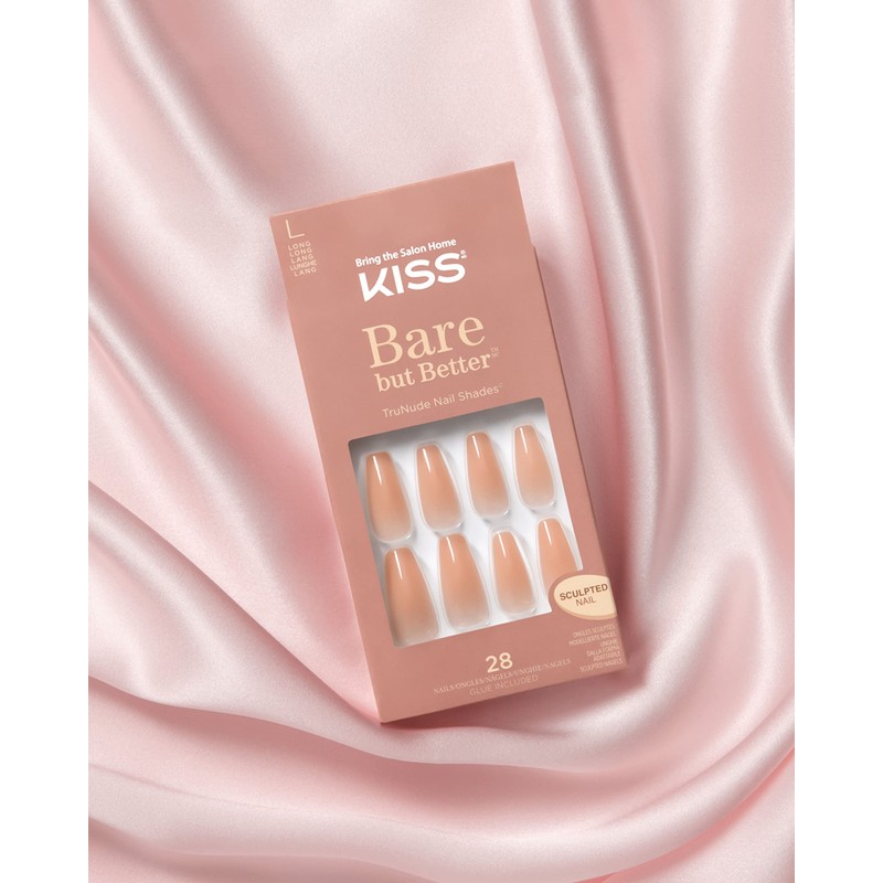 KISS Bare but Better Glue-On Nails Glossy Beige Nude Long
